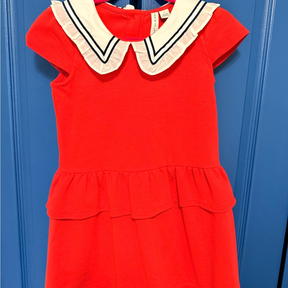 Janie and Jack Vibrant Red Dress with Ruffled Collar